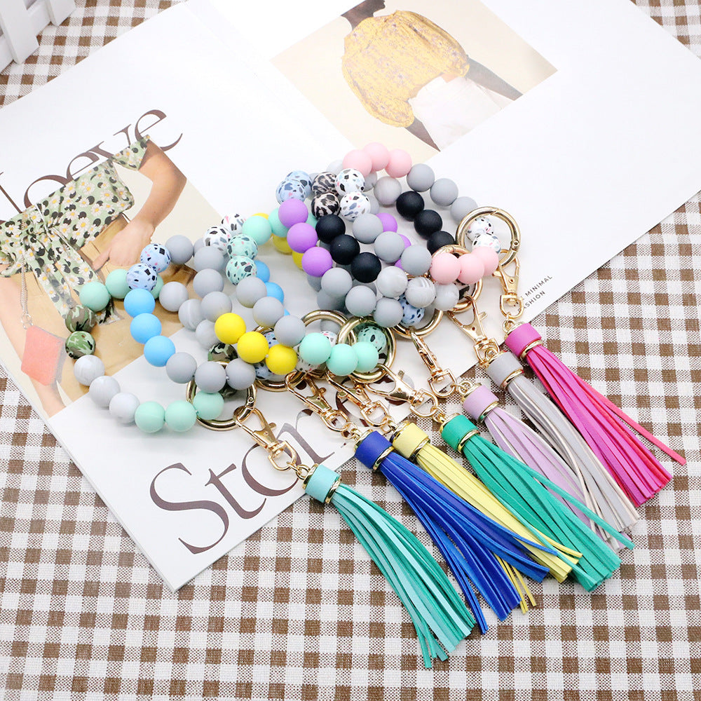 Wholesale Tassel Silicone Bead Bracelet Keychain